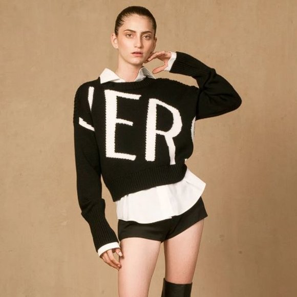 VERSACE Women's Intarsia Wool Sweater Size 46/US 10 in Black
